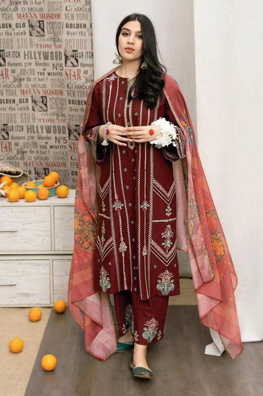 3 Pcs Women's Unstitched Dhanak Embroidered Suit By URGE