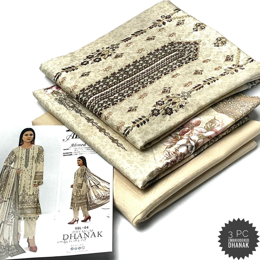 3 Pcs Women's Unstitched Dhanak Embroidered Suit By Ahmad Fabrics