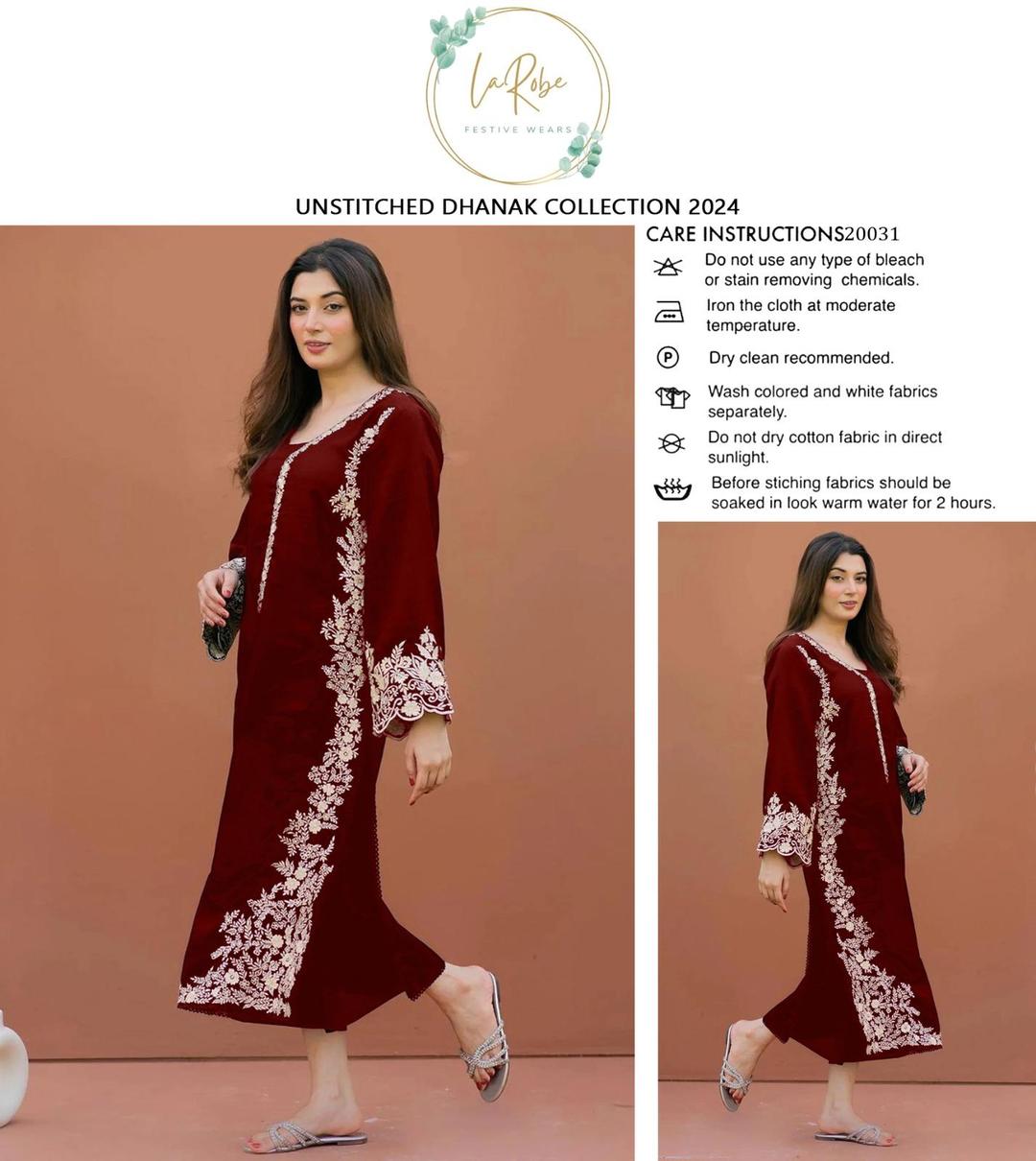 2 pcs women's Unstitched Dhanak Embroidered Suit