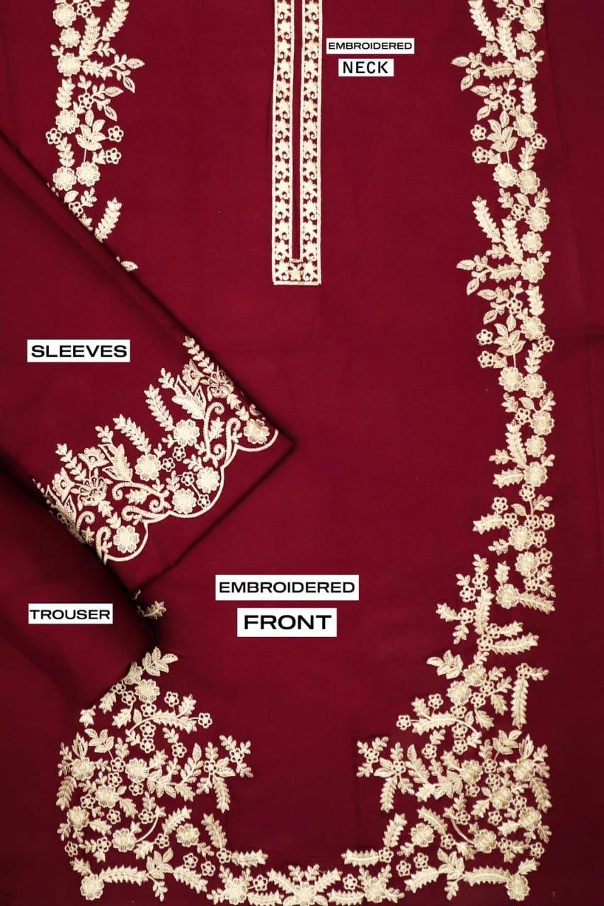 2 pcs women's Unstitched Dhanak Embroidered Suit