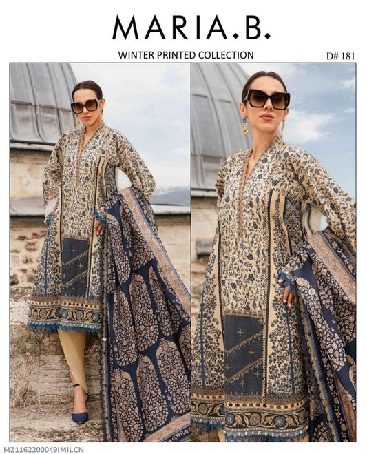 3 Pcs Women's Unstitched Karandi printed Suit By Maria B